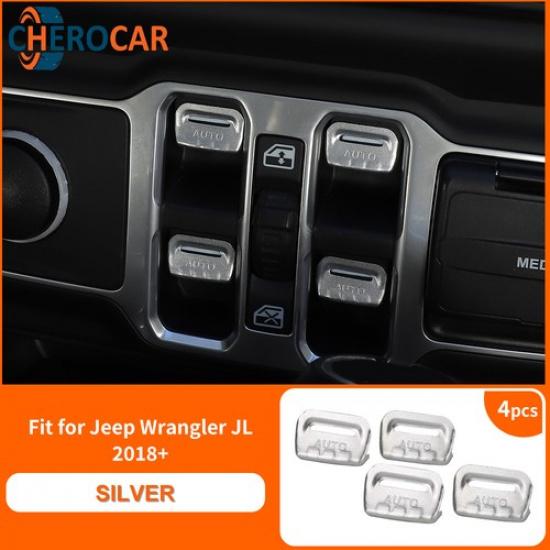 4X Sliver Window Lift Switch Button Trim For 2018+ Jeep Wrangler JL JT Interior