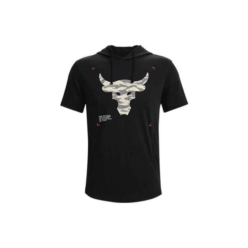 Under Armour Project Rock Terry Short Sleeve Hoodie Men Black 1370465-001 M