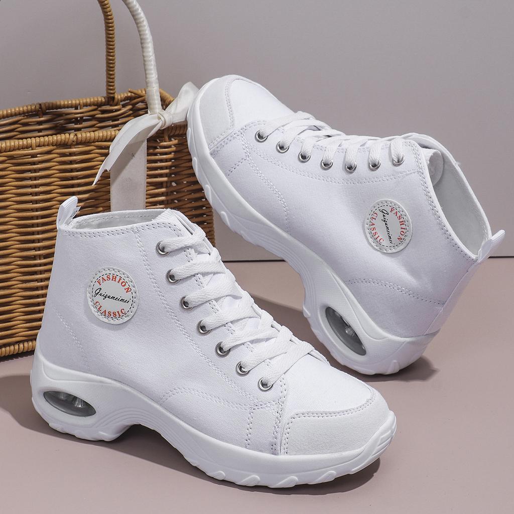 New Fashion Canvas Casual Shoes Lightweight Thick-soled Heightening Dad Shoes Breathable High-top Women's Shoes Versatile Little White Shoes Women