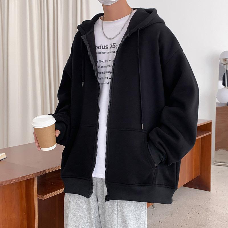 Autumn and Winter Oversize Thickened Fleece Sweater Jacket Men's Trendy Brand Ins Hong Kong Style Loose Hooded Cardigan Heavy