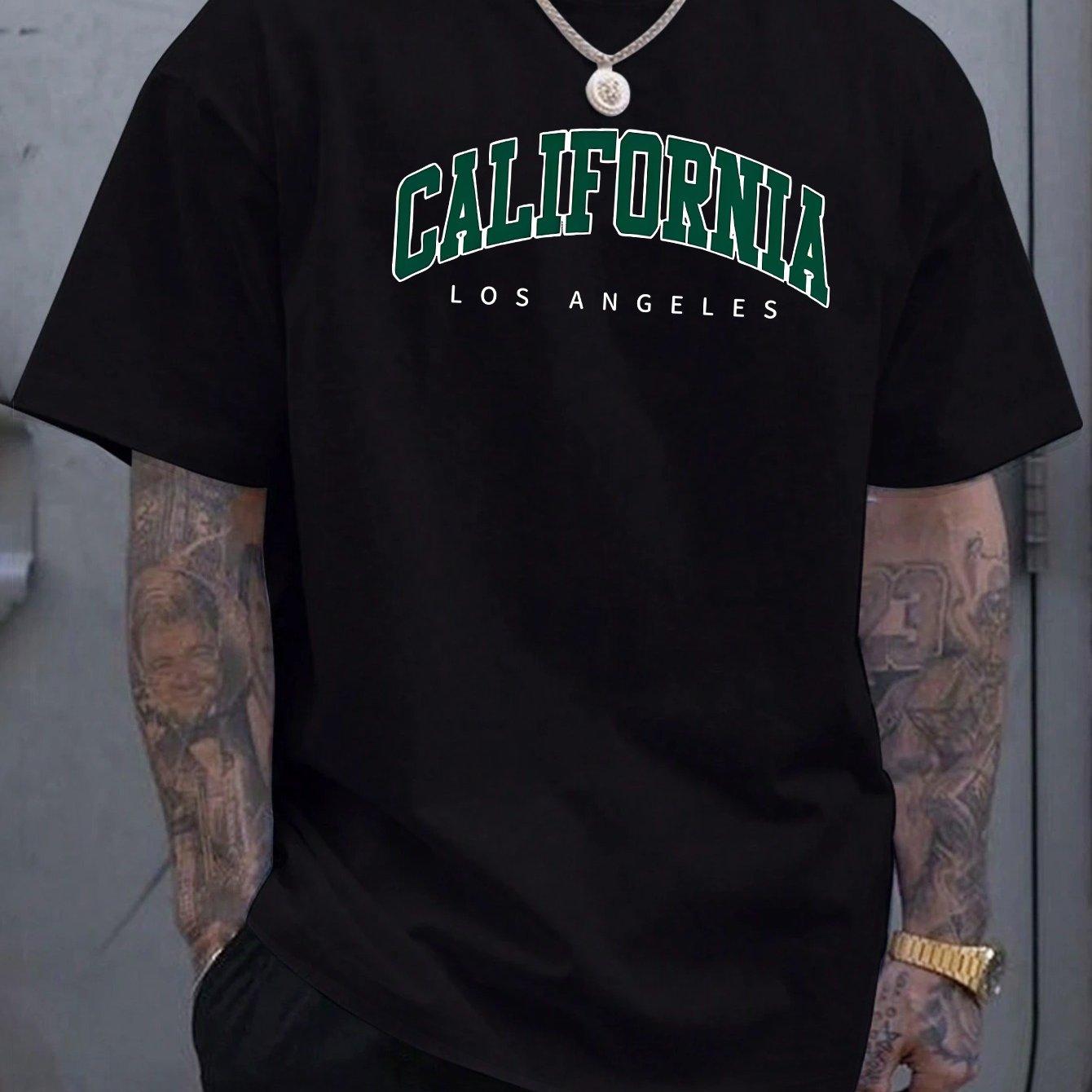 

Summer Mens 100 Cotton Casual Sports Loose Large california letter Printed Comfortable Round Neck Short Sleeve Tshirt Top S