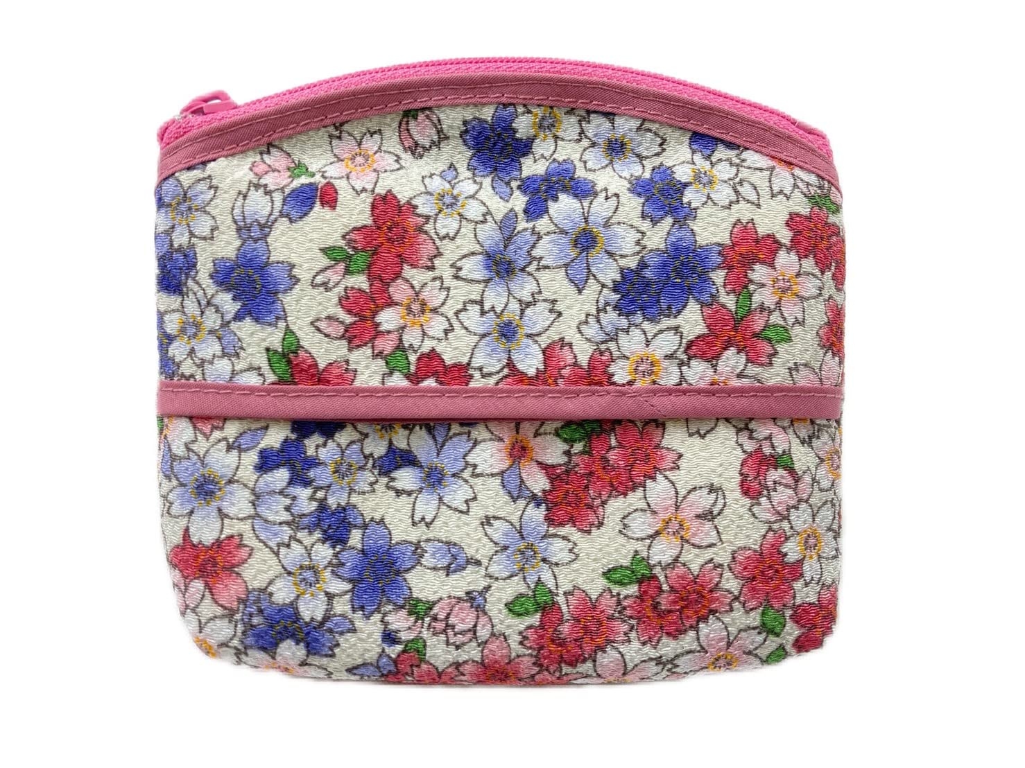 

Uni Seni Made in Japan Futago Chirimen Japanese Pattern Tissue Pouch Blossoms and Arashi (0820-7) [Cherry - Pink]