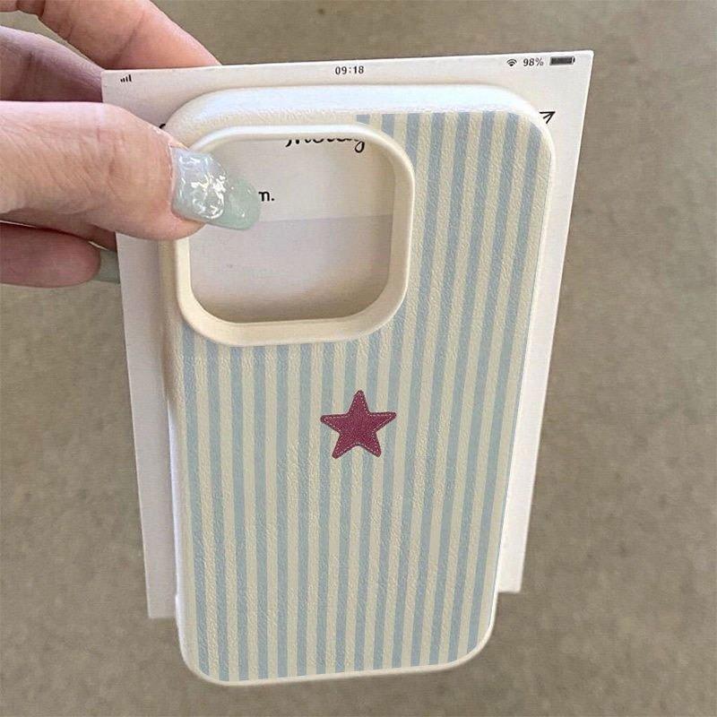 Blue Striped Star Lichee Pattern Phone Case For iPhone 11 12 13 14 15 16 17 Pro Max XS X XR 16 Plus 16E Shockproof Bumper Cover