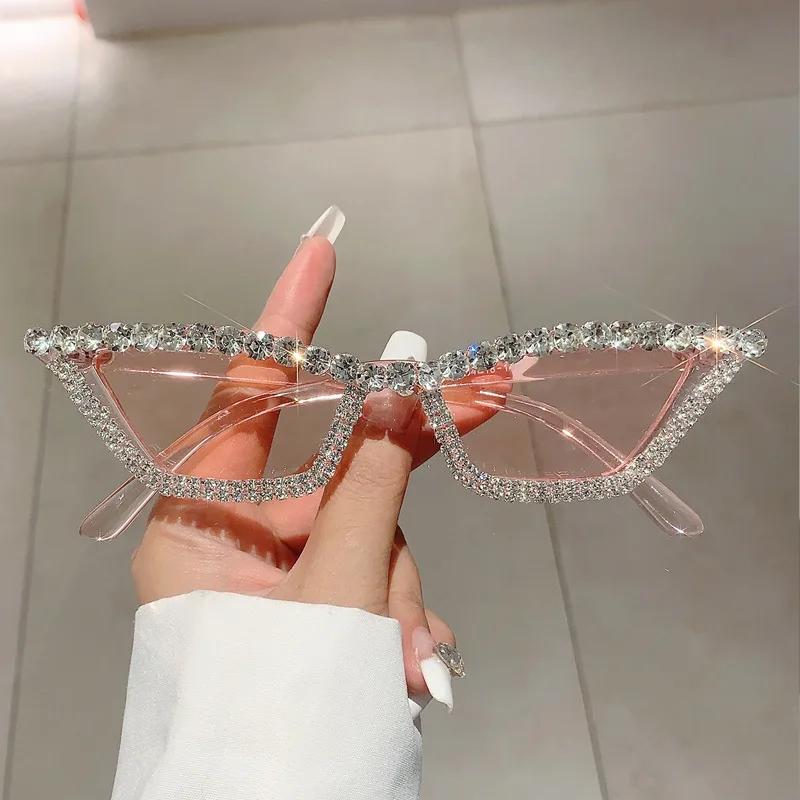 Vintage  Designer Cat Eye Diamond Sunglasses ladies For Female Luxury Sun Glasses Punk Popular Rhinestone Crystal Shades UV
