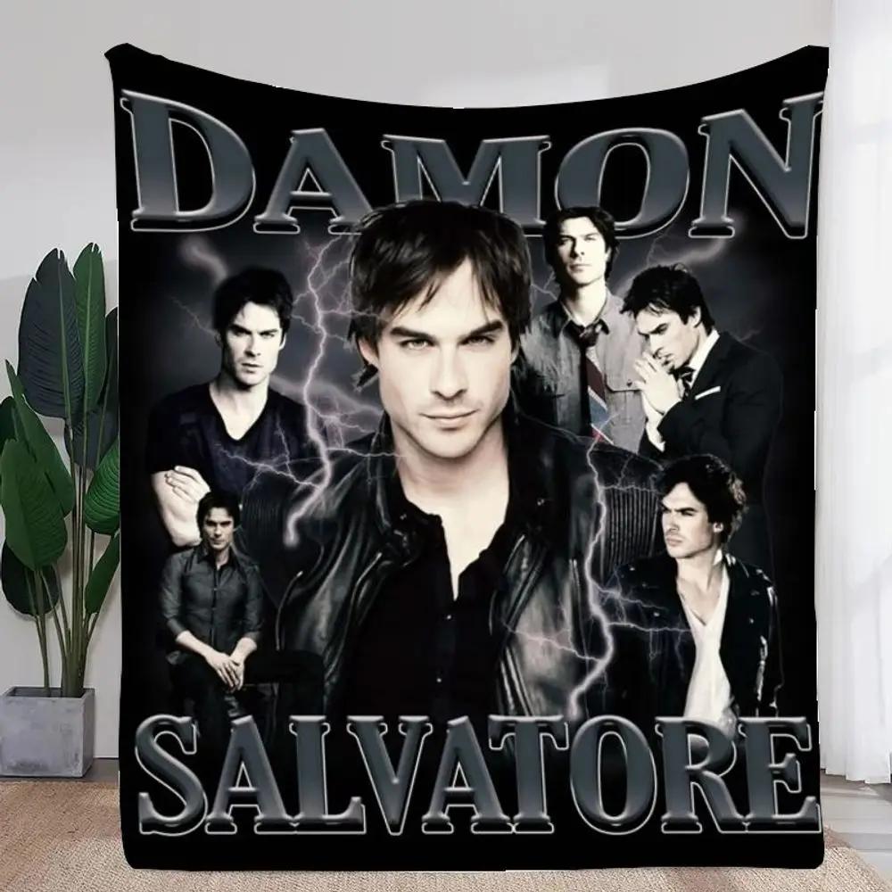 

Damon Salvatore Fan Art Throw Blanket Stunning Ian Somerhalder Design with Dramatic Lightning Effects Soft Plush Fabric Perfect 40x50in