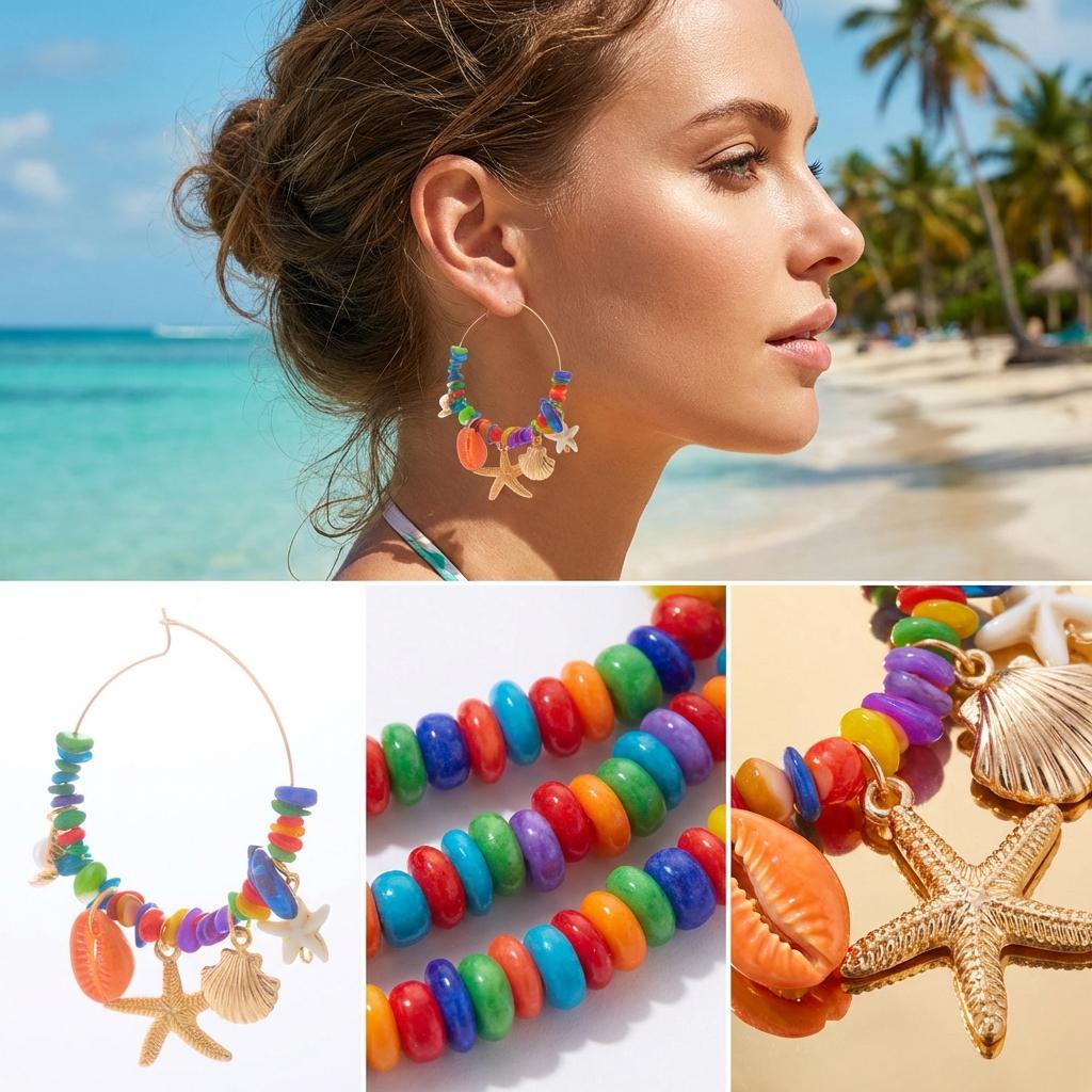 Colorful Rainbow Hoop Earrings for Women Tropical Beach Coastal Charm Dangle Summer Vacation Dopamine Statement Jewelry