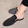 Luxury Glitter Rhinestone Leather Shoes Men Designer Outerwear Half Mules Casual Slides Slippers Sandals Male Fashion Mocassins