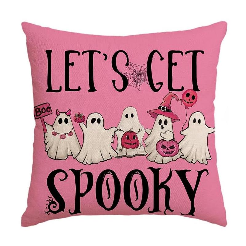 1pc Pink Halloween Cushion Cover Cute Ghost Pumpkin Printed Washable Cover Halloween Themed Party Living Room Bedroom Decoration