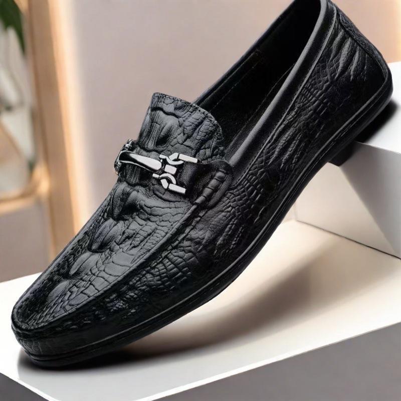 Leather shoes summer new high-end crocodile pattern beanie shoes business casual shoes driving shoes