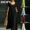 Women's Fashion Summer Spring Short Sleeve U-Neck Solid Color Print Casual Dresses