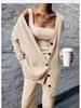 2023 Women's Long-Sleeve Solid Color Knitted Three-Piece Suit
