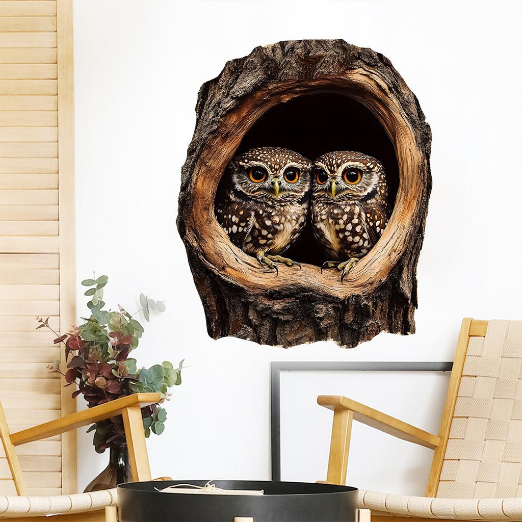 Cute Cartoon 3D Tree Hole Owl Bedroom Living Room Study Decoration Beautification Wall Sticker