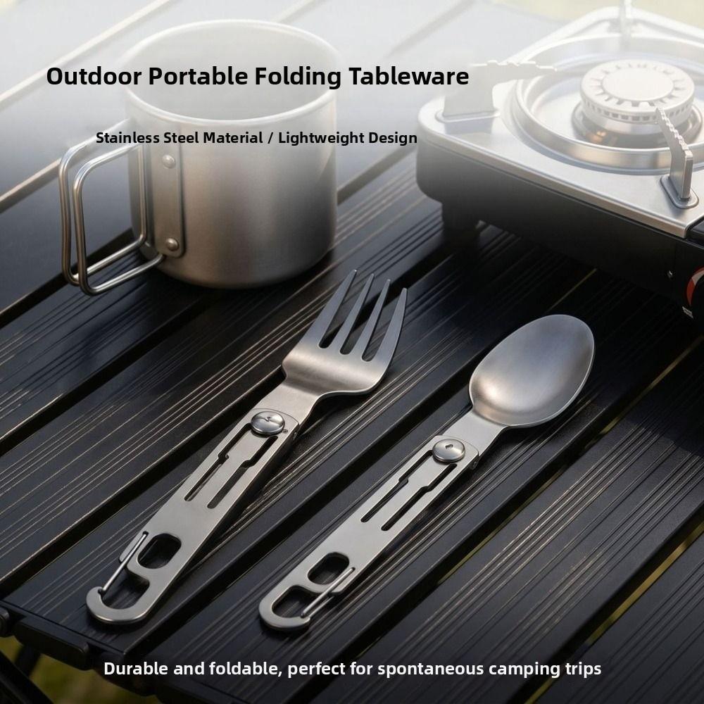 Reusable Folding Fork and Spoon Stainless Steel Travel Folding Spoon Camping Utensils  Camping Trip