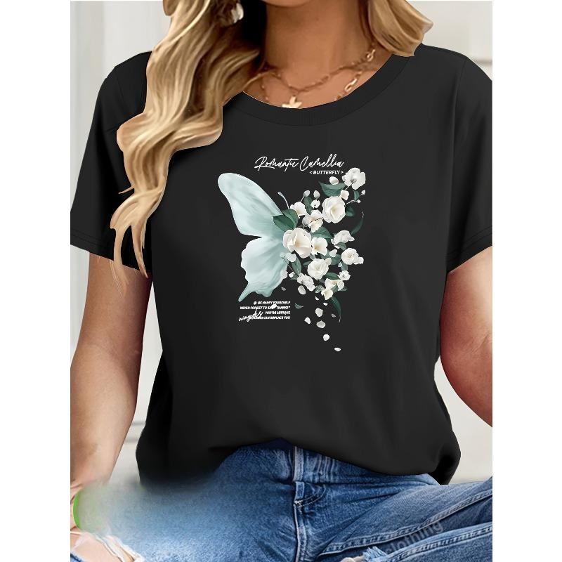 

European Size Buyer-Selected Short-Sleeved T-Shirt with Patterned Letter Print, Women S Preferred Gift 4XL чорний