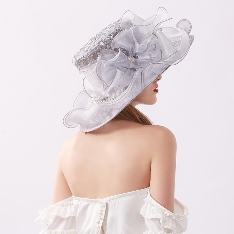 Big Eaves Organza Cool Hat Hot Diamond Flower Sun Hat Women'S Summer Seaside Sun Hat Chiffon Mesh Hat
