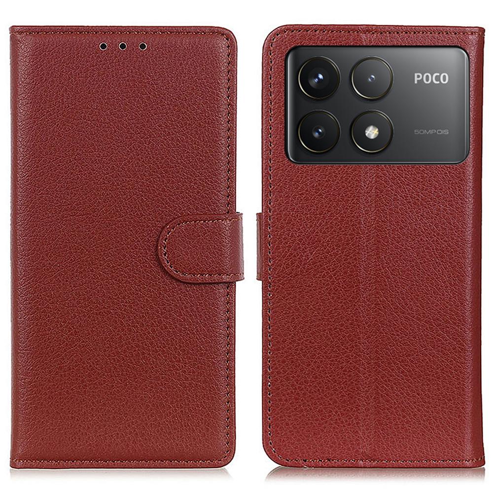 

For Xiaomi Poco F6 Pro 5G/Redmi K70 5G/K70 Pro 5G Case Wallet Card Slots Litchi Texture Leather Phone Cover Brown