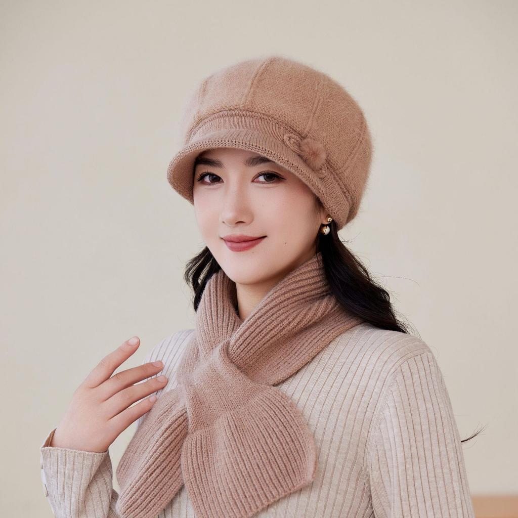 New Rabbit Fur Hat for Women Fashionable and Versatile Woolen Hat Cold Proof Plus Velvet Thickened Warm and Ear Protecting Knitted Hat
