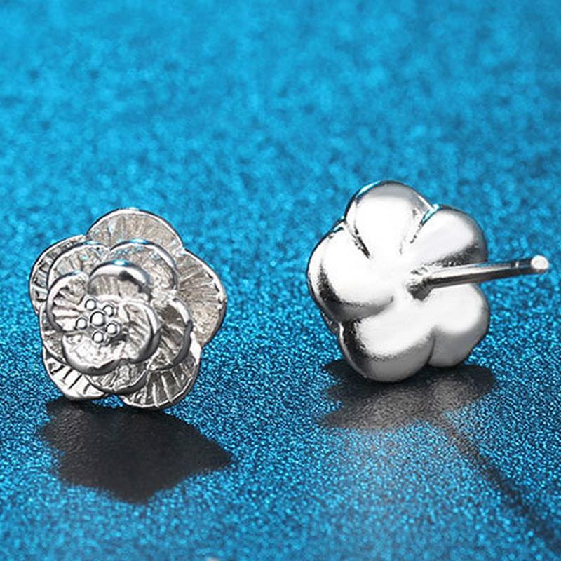 Small Flower Silver Plated Stud Earrings Silver Needle Ear Studs Women's Fine Mother's Day Birthday Gift