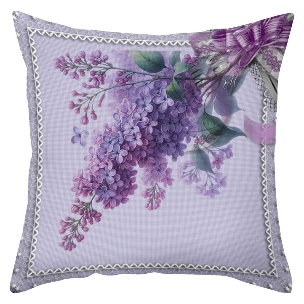 1 pieces -2D flat printing Lilac Patterned Pillow With Lace Edge Decor Polyester pillowcase, sofa decorative cushion cov