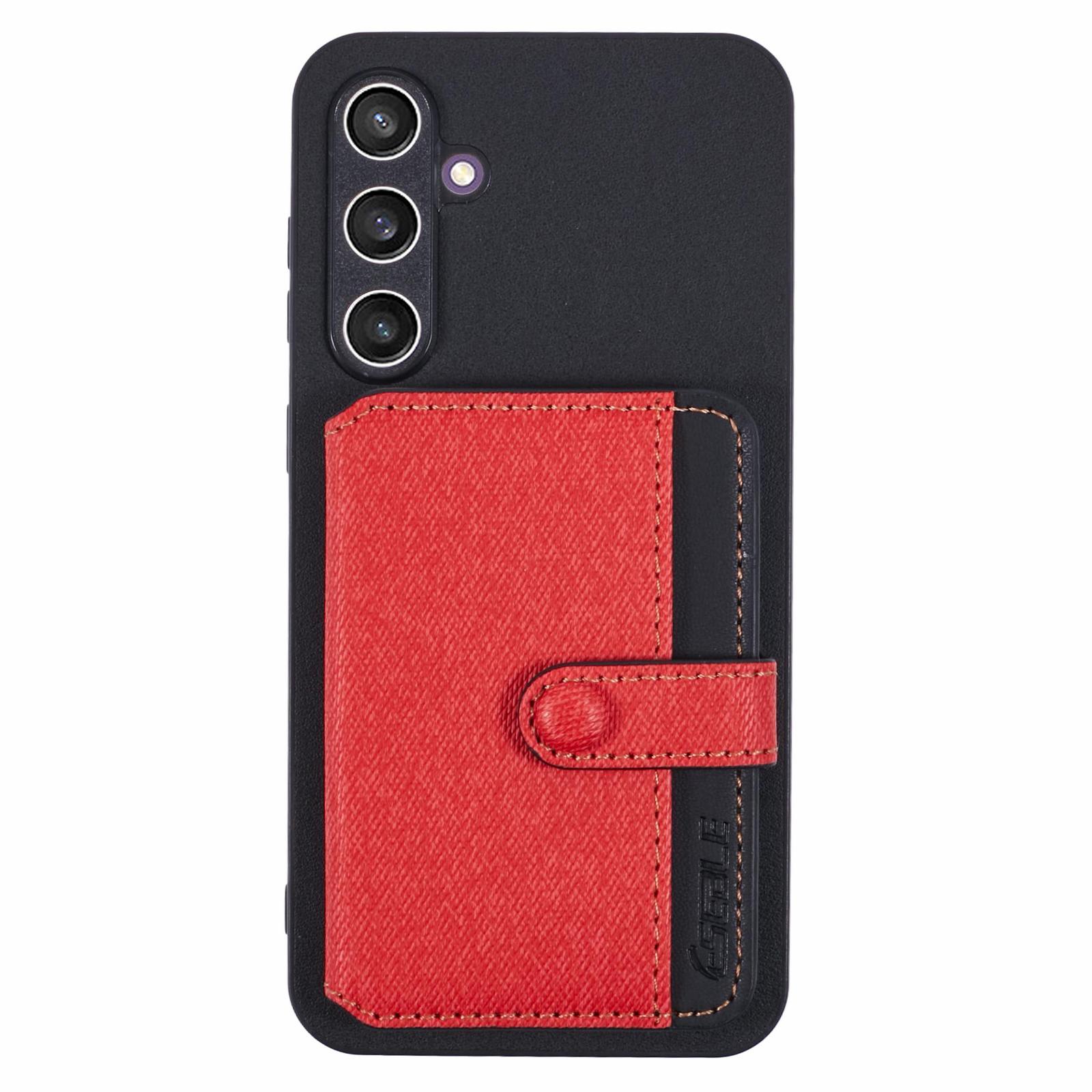 

For Samsung Galaxy S23 FE Phone Case Adhesive Card Bag Color Matching with Kickstand- Brown Red
