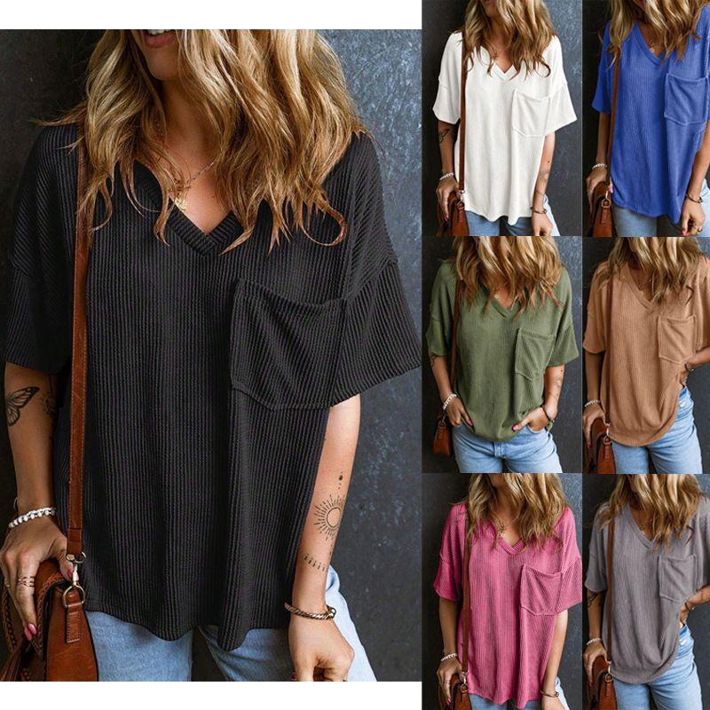 

2025 Fashion Short Sleeve V-neck Top Short Sleeve V Neck Tops White M