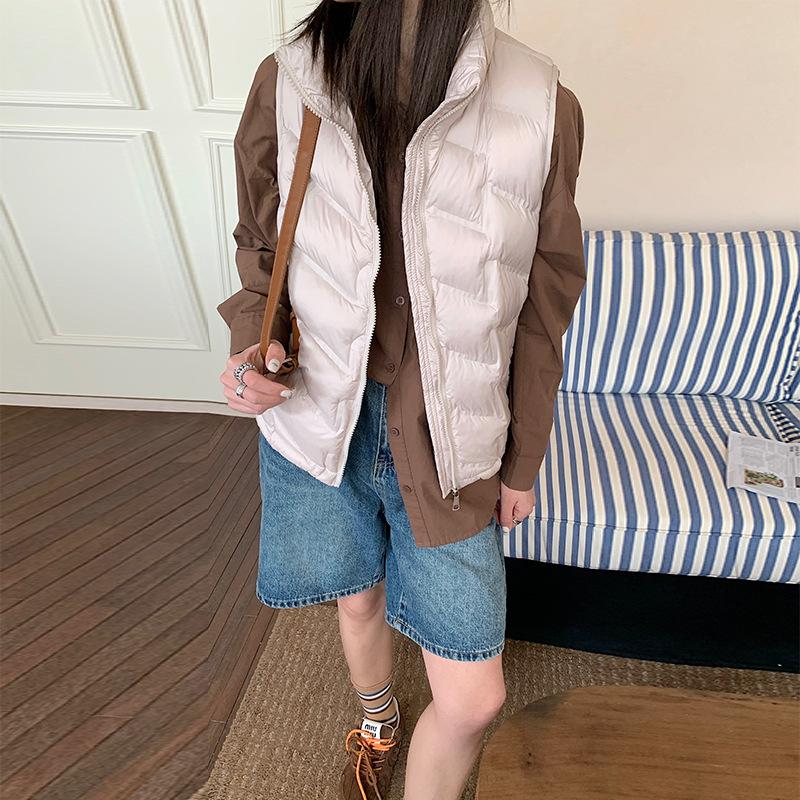 Down Cotton Vest Women's Autumn and Winter New Korean Style Loose Cotton Waistcoat Solid Color Vest Jacket