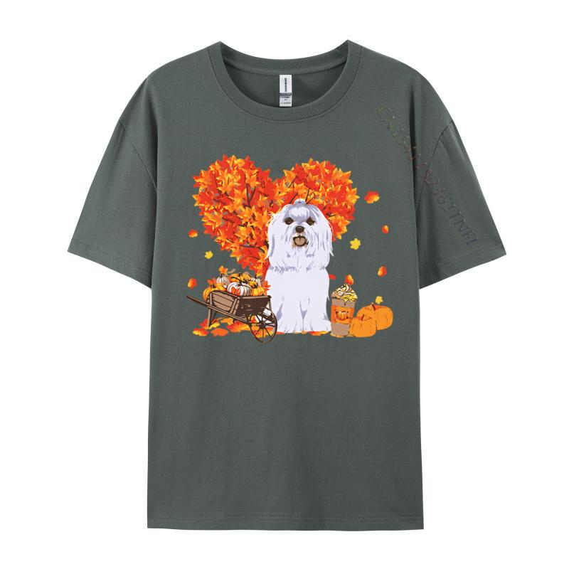 Maltese Autumn Tree Fall Leaves Pumpkin Tshirt Cotton Unisexs Tops Shirts Brand New Top Tshirts Brand Clothing