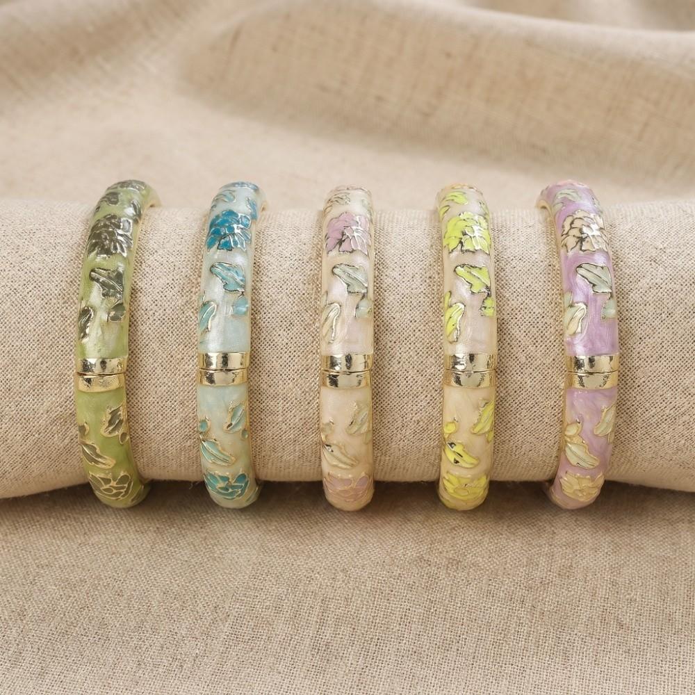 Enamel Floral Vintage Cloisonne Bangle Traditional Women's Hand Bracelet Flower Leaf Bangle Girls