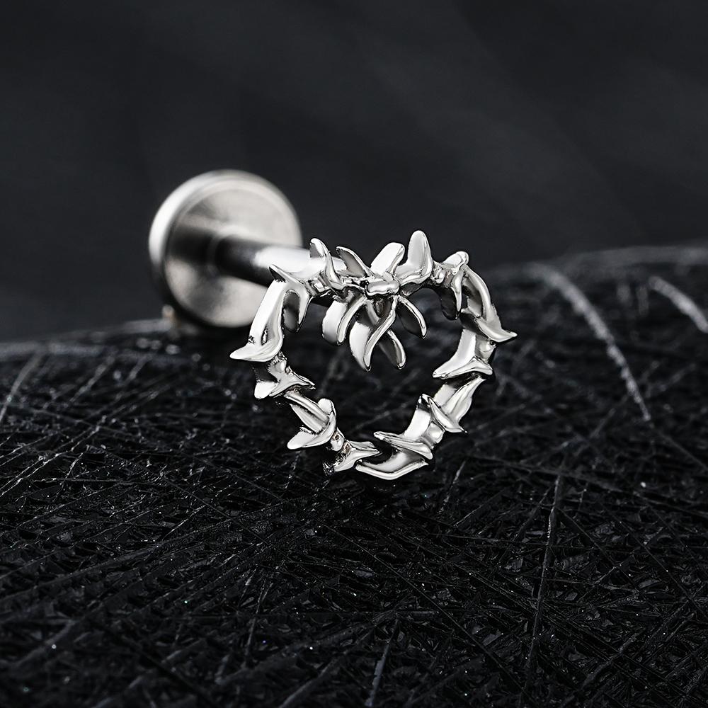 Right Grand ASTM F136 Titanium 16G Tiny Hollow Heart Flat Back Stud Gothic Cartilage Tragus Helix Stud Earring Labret Piercing