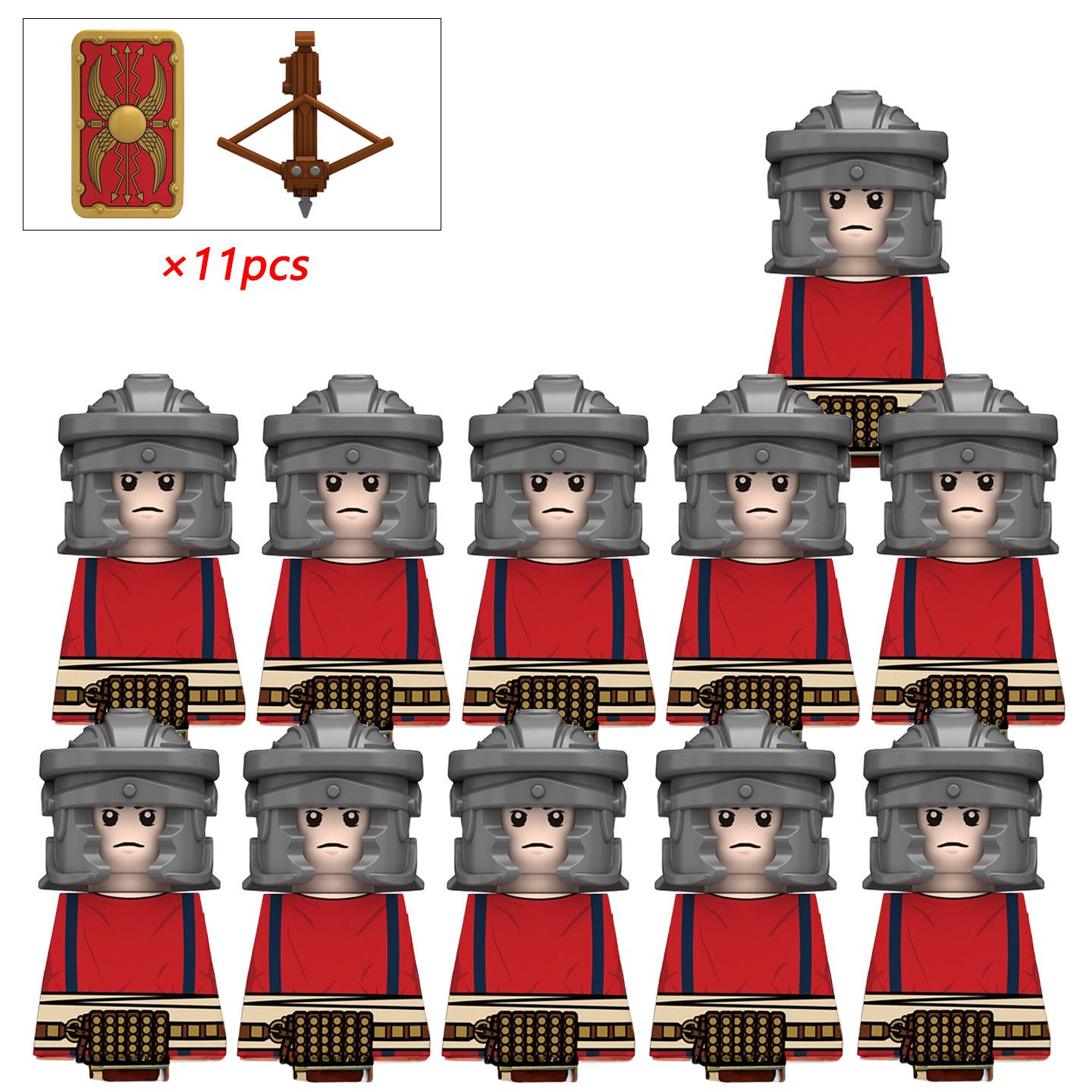 11/12 stuks Middeleeuwse Militaire Rome Oorlog Actiefiguren Legerfiguren Bouwstenen Helm Wapens Accessoires Kinderen voor Speelgoed Cadeaus