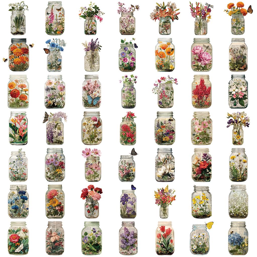 50 Retro Floral Bottles Graffiti Stickers Decorate Guitar Laptop Suitcase DIY Waterproof