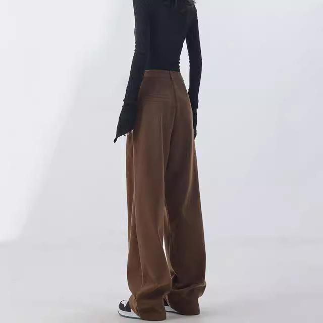 Retro Slimming Melange Wide-Leg Pants for Women - Autumn/Winter Collection