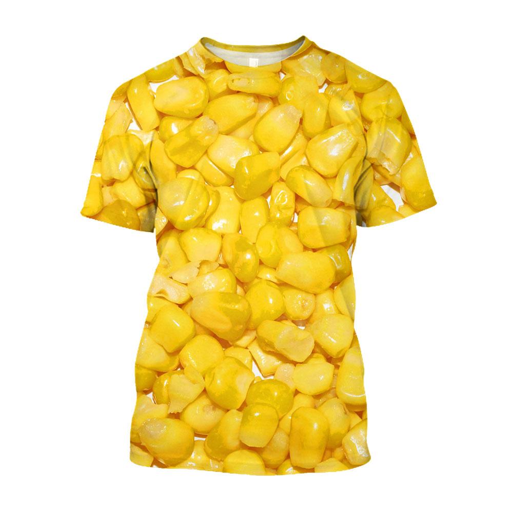 Corn Pattern T-shirt for Men, Fun Coarse Grain 3D Printed Short Sleeved Clothing, Creative Hip-hop Cool Round Neck Tops