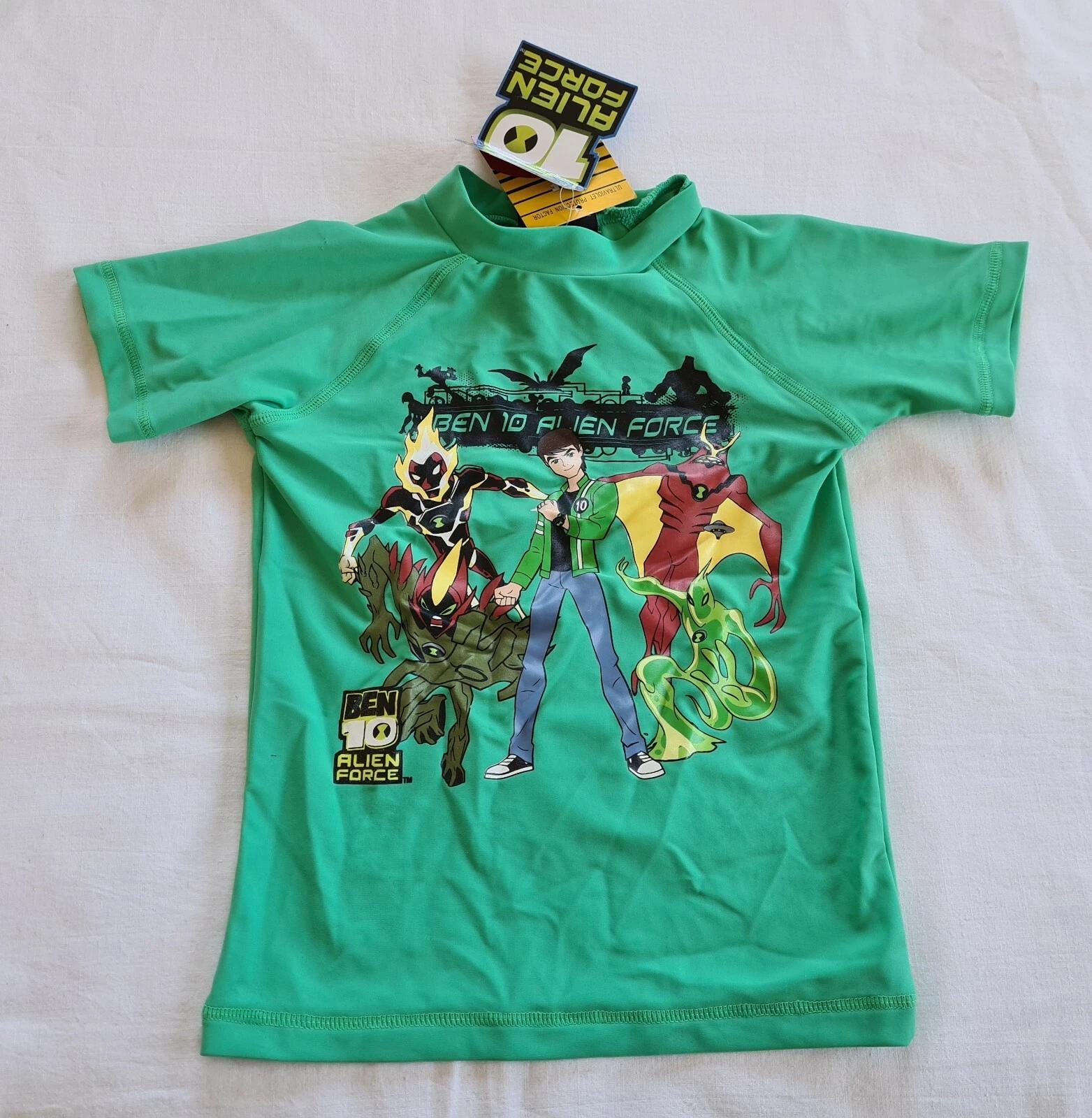 Ben 10 Alien Force Boys Green Printed Short Sleeve Rash Vest Size 3 New 4XL