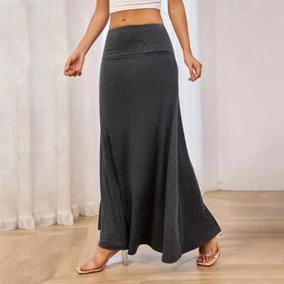 Yousheng Jupe Maxi Femme Élastique Taille Haute Coupe A Jupe Longue Design Couleur Unie Tricot Décontracté Printemps Automne Vêtement Quotidien