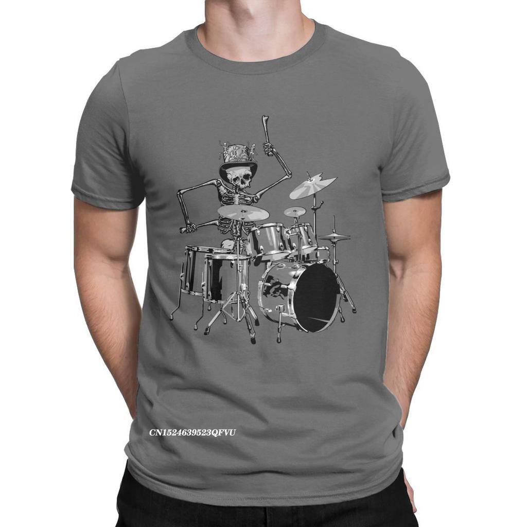 Skeleton Drum Hat Music Band T-Shirts For Men Vintage T Shirts Harajuku Graphic Oversized T Shirt Camisas Alternative Clothing