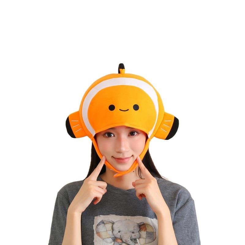 Animali marini di Halloween, pesci pagliaccio, cappelli copricapo a forma di testa di pesce tropicale corto, oggetti di scena per foto, copricapo cartoon