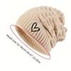Embroidered Heart Cable Knit Beanie Foldover Cuff Cuffed Winter Hat  for Women and Men