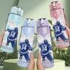 1PC Blue Hockey Player 750ml Sports Water Bottle Leakproof Straw Lid Outdoor Office Home