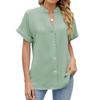 Spring Summer New Solid Color V-neck Loose Short Sleeve Button Down Chiffon Blouse for Leisure Europe America Leisure Trade