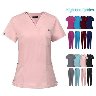 Elastic V-Neck Short Sleeve Nurse Uniform Set for Women - Surgical Scrub Suit In Stock