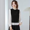 Top in Maglia Color Block con Collo a Volant Stile Coreano Autunno 2025 per Donna