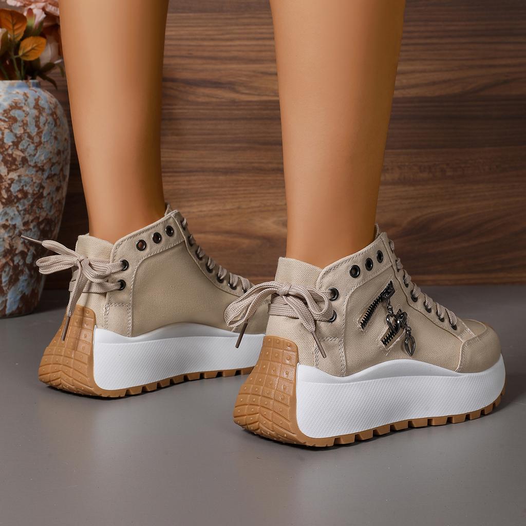 Women Plus Sizes Sneakers Lace Up Sexy Sneakers Thick Sole Girls Students Ankle Canvas Boots High Top Denim Canvas Shoes Female