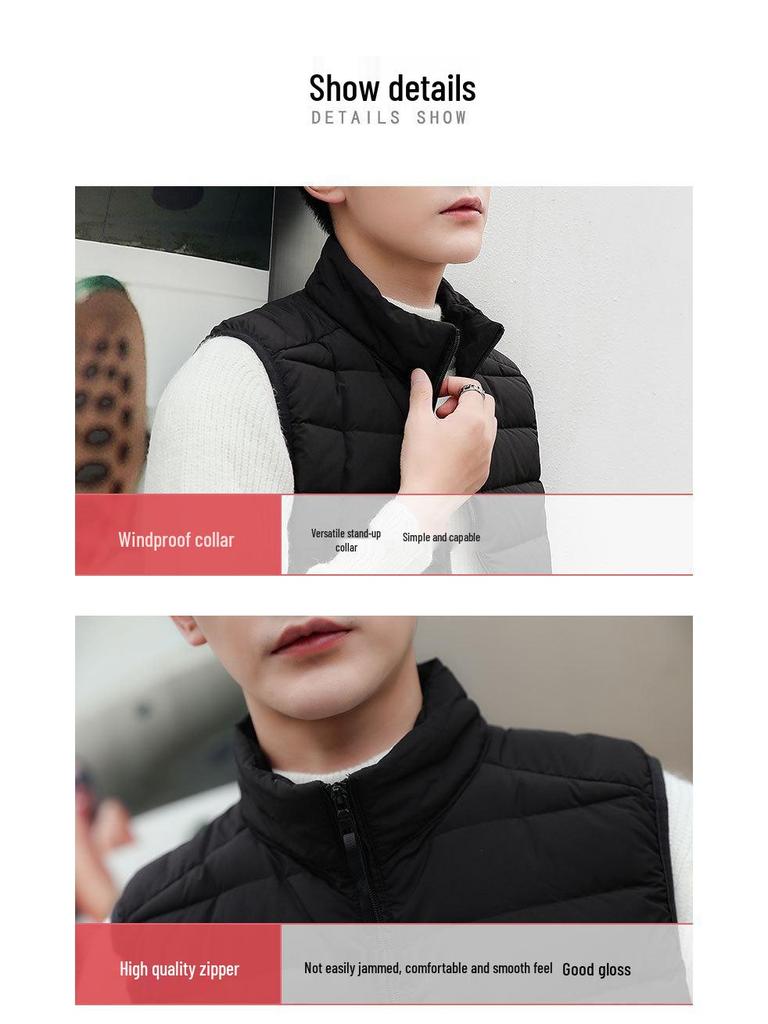 2024 Men's Lightweight Down Vest - Casual Sleeveless, Short Stand Collar, Plus Size Autumn/Winter Outerwear