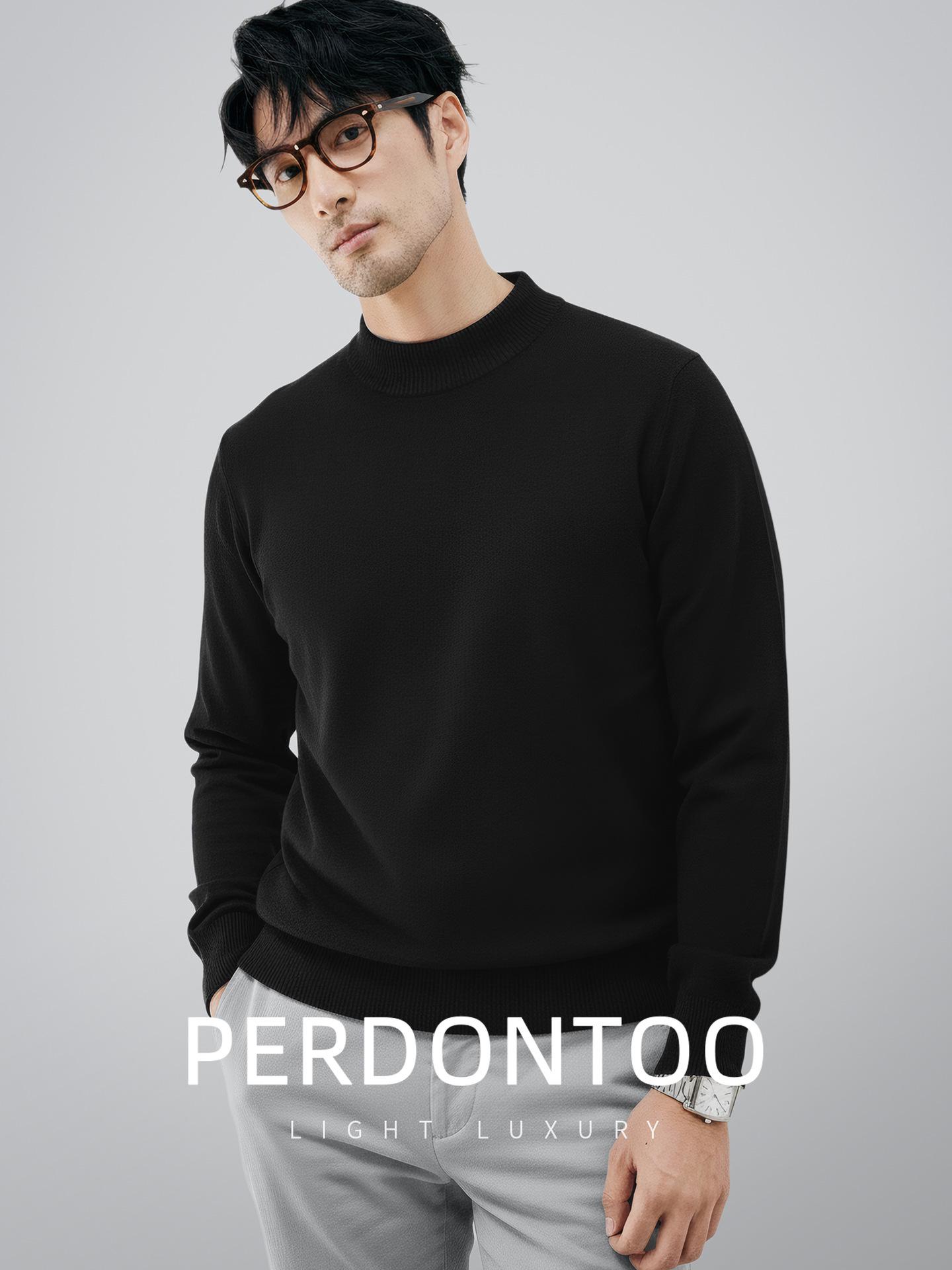 Men s Old Money Style Wool-Modal Mid-Neck Sweater: Warm, Thick, Casual, Machine Washable for Autumn/Winter. M