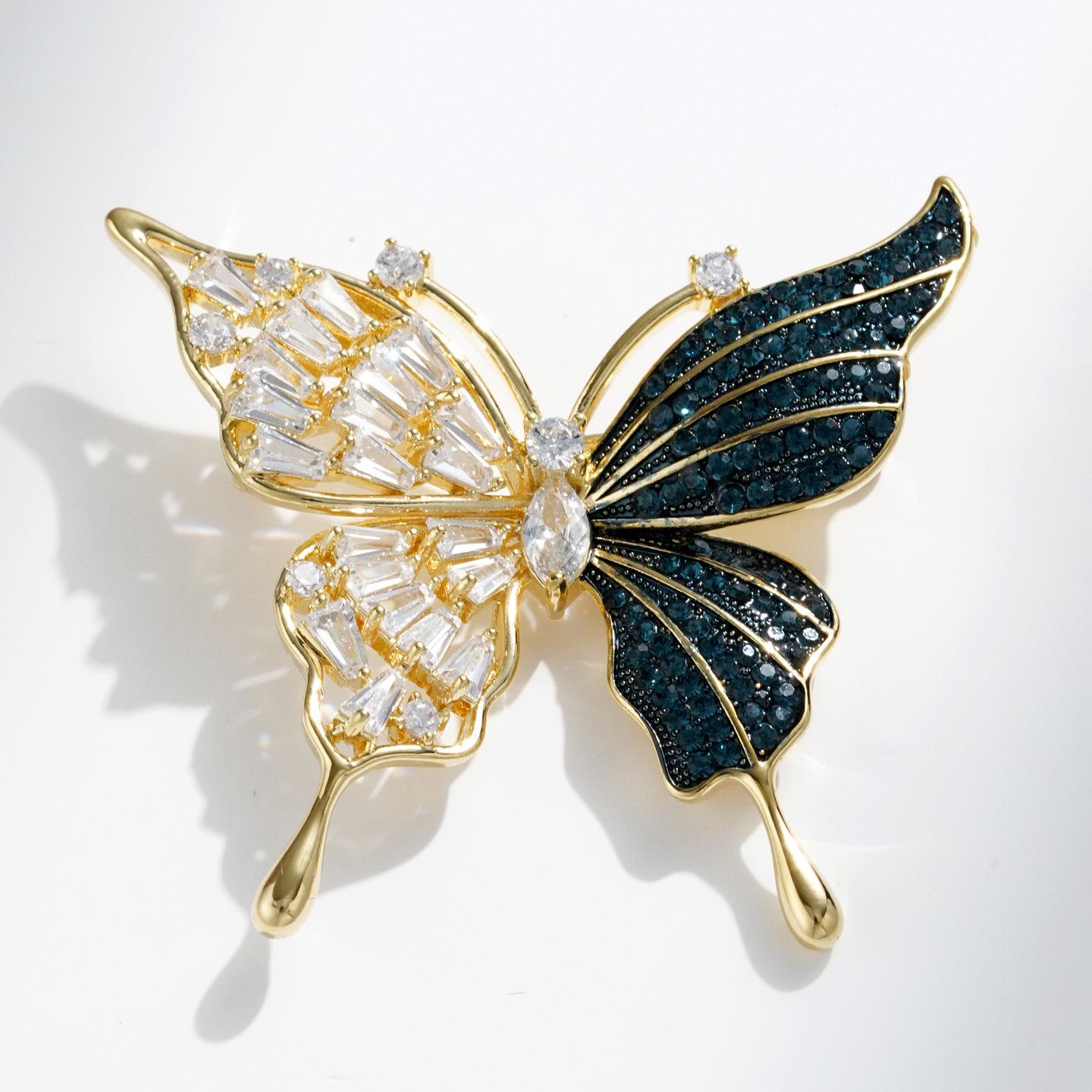 Elegant Copper Zircon Butterfly Brooch - Fashion Insect Pin Corsage Accessory