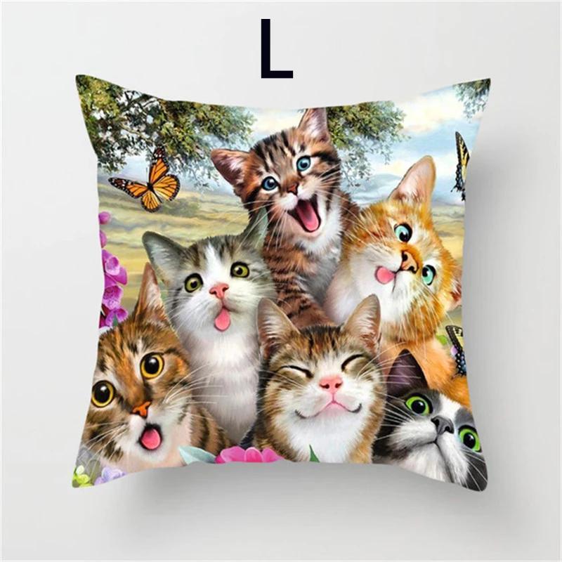 Cushion Cover Cute Cat Pattern Square Pillowcase Zipper Birthday Gift Sofa Home Hotel Decoration 45*45Cm