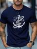 Unisex Retro Anchor Sailboat Sea Ocean Pattern Print Crew Neck Short Sleeve Oversized Loose Casual Summer Streetwear Basic Soft Tee