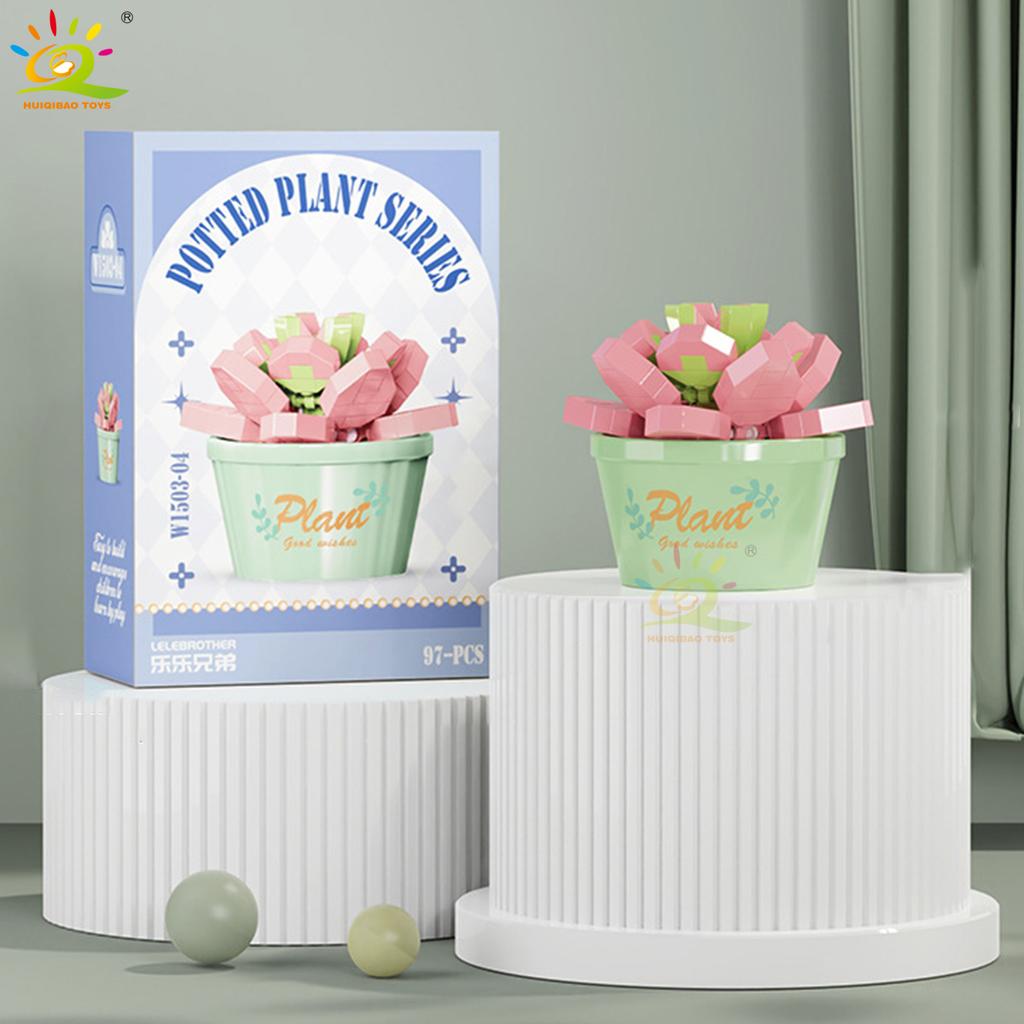 MOC Blume Sukkulente Topfpflanze Modellbaustein DIY Ewiger Strauß Zuhause Schreibtisch Pflanzen Dekoration Ziegel Mädchen Geschenk Kinderspielzeug