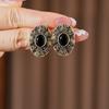 Vintage Light Luxury Black Crystal Oval Stud Earrings for Women Fashion Simple Geometric Metal Elegent Jewelry Gifts